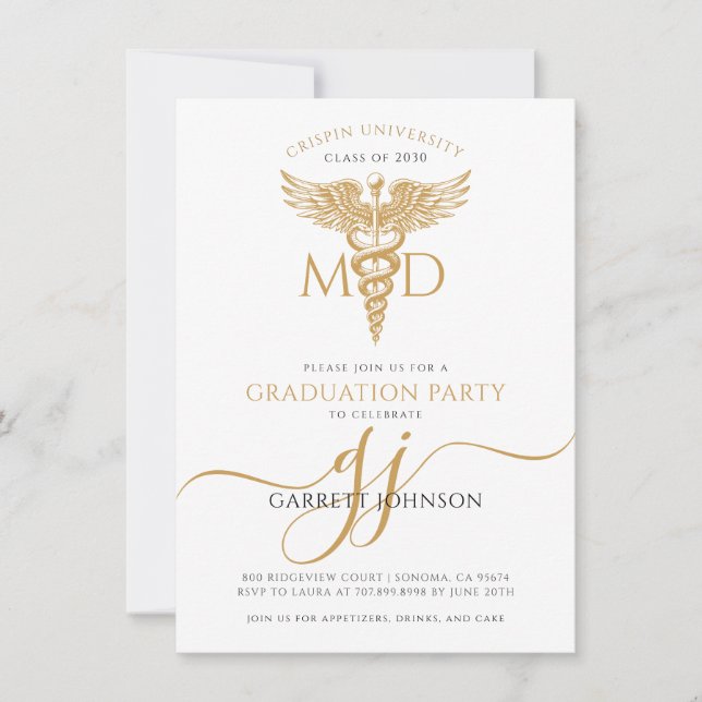 Moderne Gold MD Doctor Foto Graduation Party Einladung (Vorderseite)