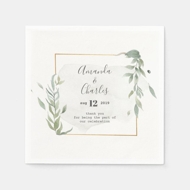 Moderne Gold & Mint-Green Foliage Serviette (Vorderseite)