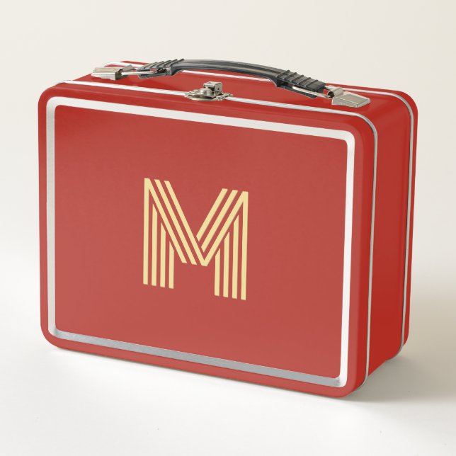Moderne Gold Monogram Kids Girls Boys Cool School Metall Brotdose (Vorderseite)