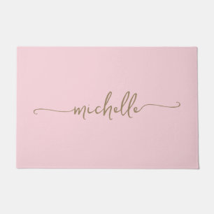 Moderne Gold-Monogramm-Name-Script-Rosa Fußmatte