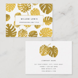 Moderne Gold Monstera Tropische Blätter Beruflich Visitenkarte