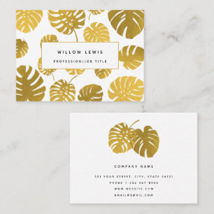 Moderne Gold Monstera Tropische Blätter Beruflich Visitenkarte