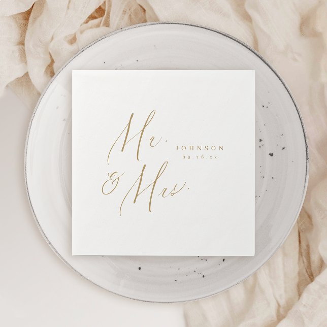Moderne Gold Mr. and Mrs. script minimalistische H Serviette (Gold modern Mr. and Mrs. script minimalist wedding Napkins)