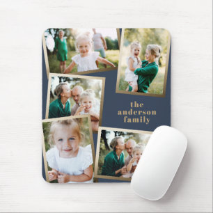 Moderne Gold-Multi-Foto-Familienurlaubskarte Mousepad