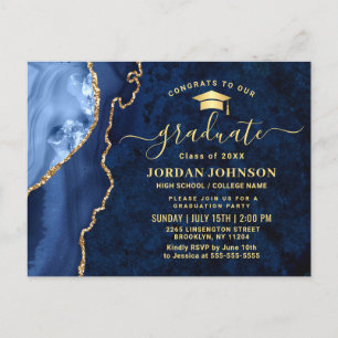 Moderne Gold Navy Blue Graduation Party Einladung Postkarte
