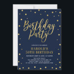 Moderne Gold & Navy Erwachsene 50. Geburtstagspart Einladung<br><div class="desc">Feiern Sie Ihren besonderen Tag mit diesem stilvollen,  modernen Geburtstagsgeschenk. Dieses Design zeichnet sich durch schicke Konfetti & Typografie mit einer goldenen Textur aus.</div>