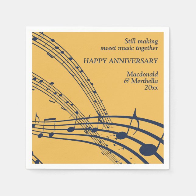 Moderne Gold Navy SWEET MUSIC Happy Jubiläum Serviette (Vorderseite)