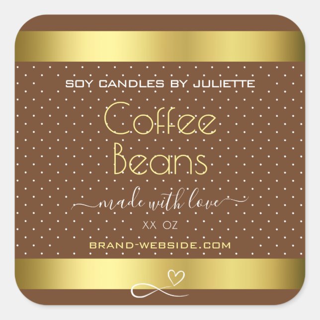 Moderne Gold Packing Labels Brown Coffee Boans Quadratischer Aufkleber (Vorderseite)