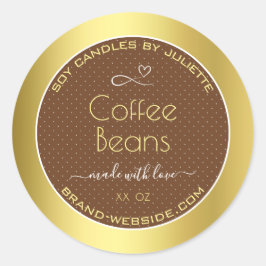 Moderne Gold Packing Labels Brown Coffee Boans Runder Aufkleber