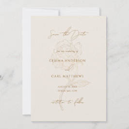 Moderne Gold-Pfingstrosen-Linienkunst-Hochzeitsein Einladung