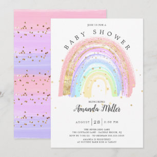 Moderne Gold Pink Rainbow Baby Dusche Einladung
