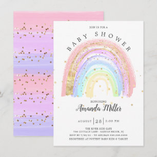 Moderne Gold Pink Rainbow Baby Dusche Einladung