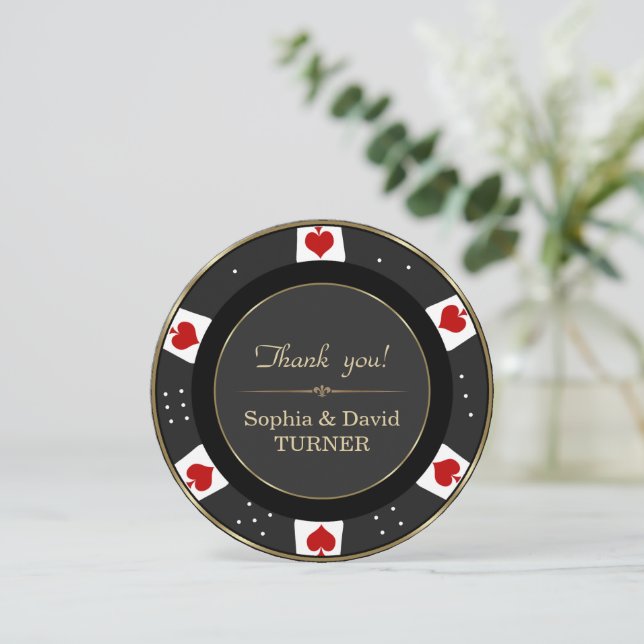 Moderne Gold Poker Chip Hochzeit Vielen Dank Dankeskarte (Stehend Vorderseite)
