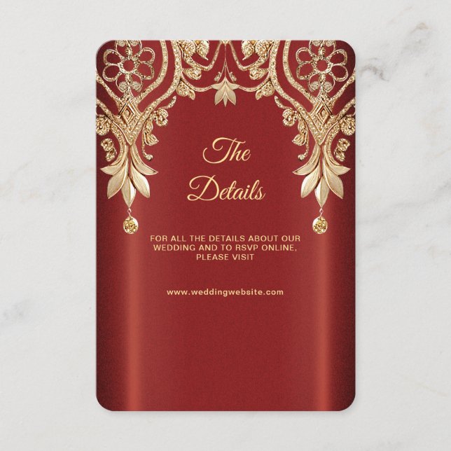 Moderne Gold Red Floral Detail Eintrittskarte Begleitkarte (Vorderseite)