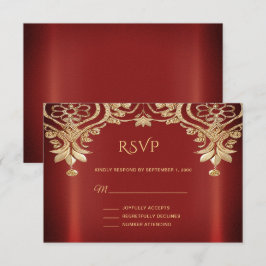 Moderne Gold Red Floral RSVP Karte