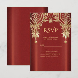 Moderne Gold Red Floral RSVP Karte