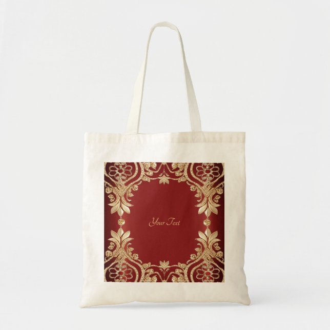 Moderne Gold Red Floral Totbeutel Tragetasche (Vorne)