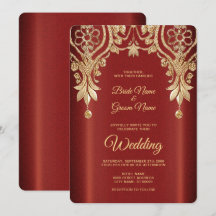 Moderne Gold Red Floral Wedding Einladung
