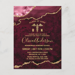 Moderne Gold Red RN Graduierungsparty Einladung Postkarte