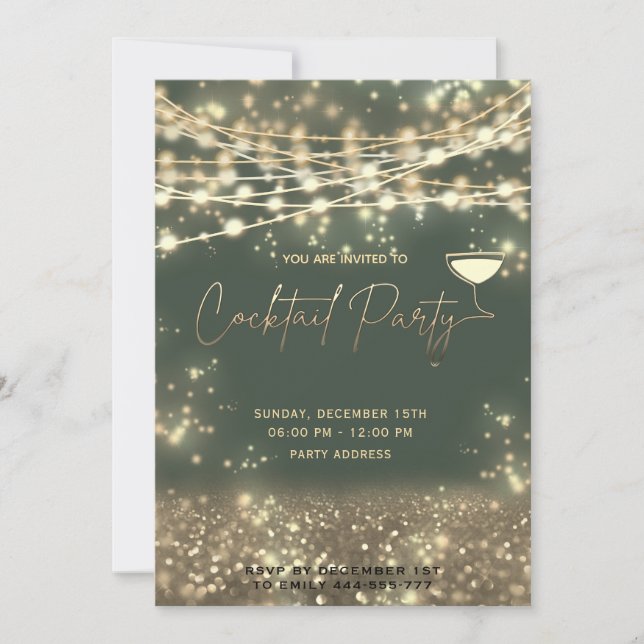 Moderne Gold-Reihe beleuchtet Corporate Cocktail P Einladung (Vorderseite)