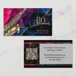 Moderne Gold-Saxophon-Jazz & QR-Code, Monogramm Visitenkarte