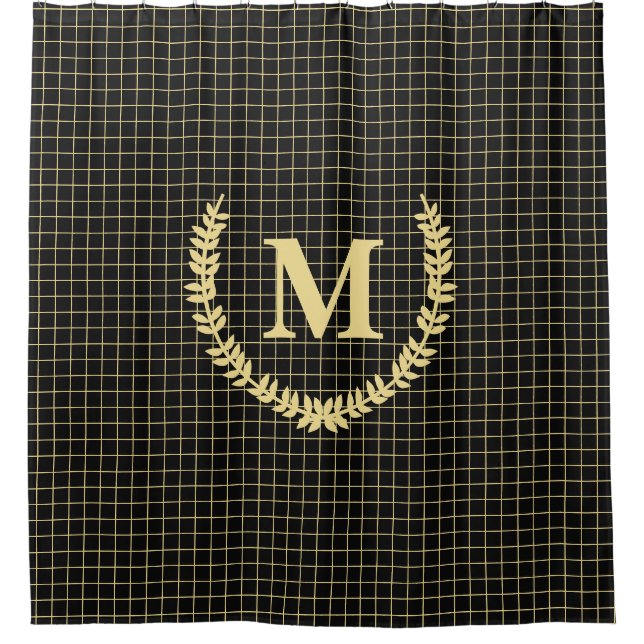 Moderne Gold Schwarz Muster Monogram Badezimmer De Duschvorhang (Vorderseite)