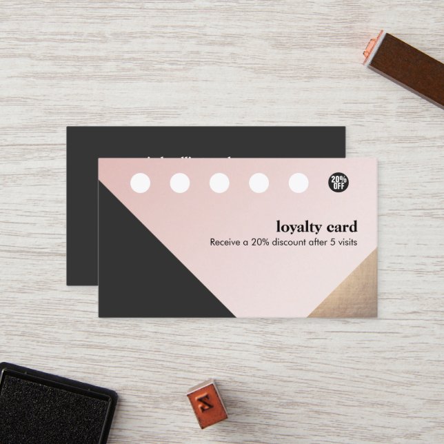 Moderne Gold, Schwarz, Rosa Geometrie 6 Punch Loya Treuekarte (Vorderseite/Rückseite Beispiel)