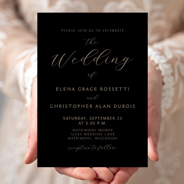 Moderne Gold Script Black Wedding Einladung (Von Creator hochgeladen)