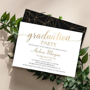 Moderne Gold Script Black & White Graduation Party Einladung