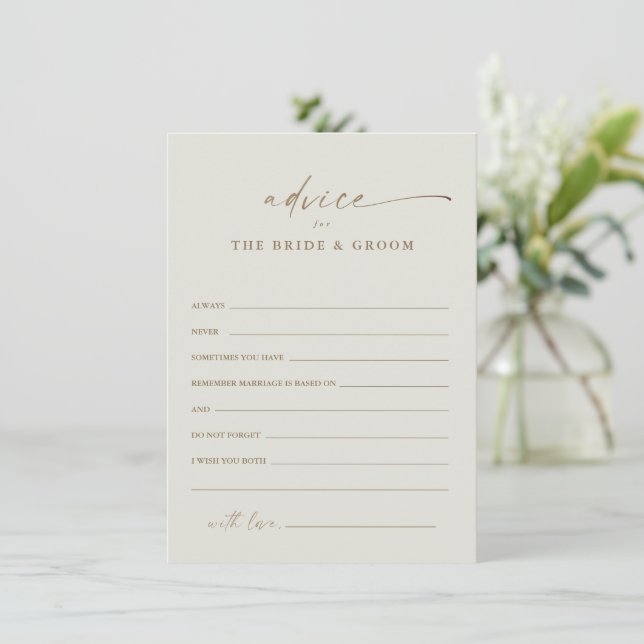 Moderne Gold Script Boho Wedding Advice Card (Stehend Vorderseite)