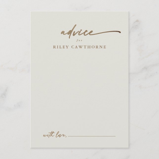 Moderne Gold Script Boho Wedding Advice Card Begleitkarte (Vorderseite)