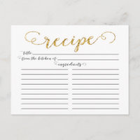 Moderne Gold Script Brautparty Rezeptkarten