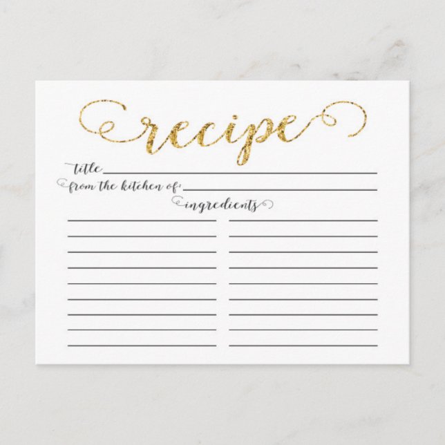 Moderne Gold Script Brautparty Rezeptkarten Postkarte (Vorderseite)