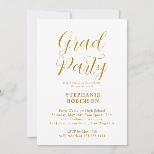 Moderne Gold Script Calligraphy Graduation Party Einladung (Vorderseite)