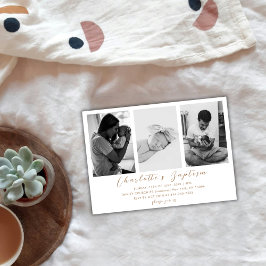 Moderne Gold Script Family Baby Foto Taufe Einladung