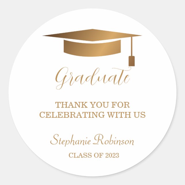 Moderne Gold Script Graduate Vielen Dank Runder Aufkleber (Vorderseite)