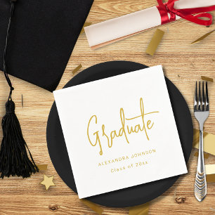 Moderne Gold Script Graduation Party Custom Serviette