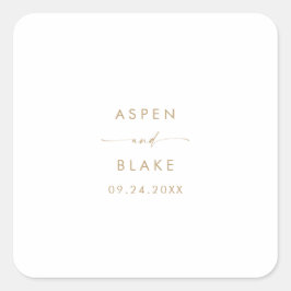 Moderne Gold Script-Hochzeitsskripte-Umschlag Aufk Quadratischer Aufkleber