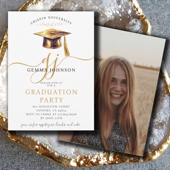 Moderne Gold Script Minimalistisch Graduation Part Einladung (Von Creator hochgeladen)