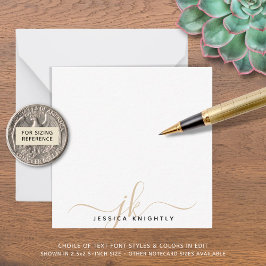 Moderne Gold Script Monogram Initials Minimal Note Mitteilungskarte