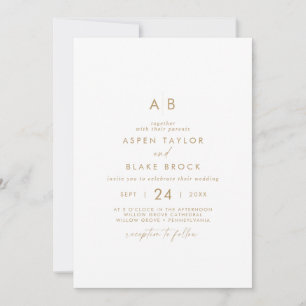 Moderne Gold Script Monogram Wedding Einladung