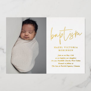 Moderne Gold Script religiöse Taufe & Weihnachten Folieneinladung
