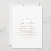Moderne Gold Script Sip and See Einladung