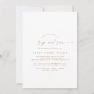 Moderne Gold Script Sip and See Einladung