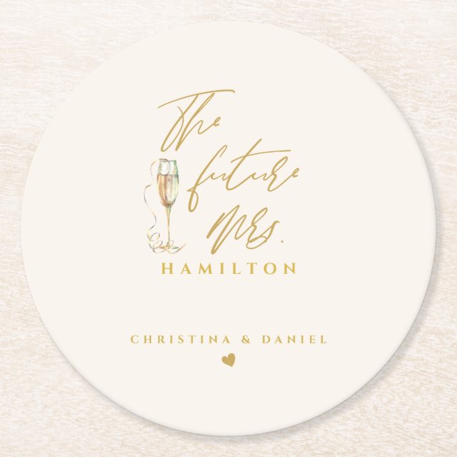 Moderne Gold Script Typografy Wedding Runder Pappuntersetzer (Vorderseite)