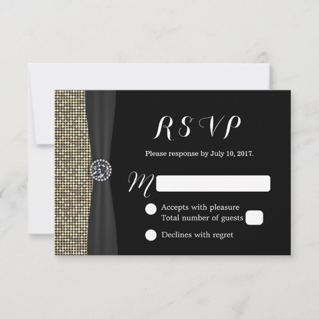 Moderne Gold Sequins Elegante Diamond Wedding RSVP (Vorderseite)