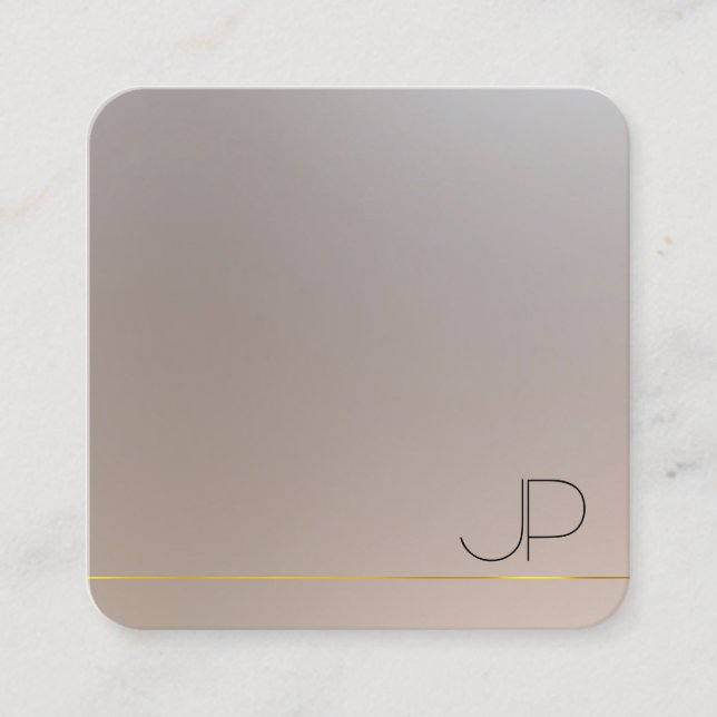 Moderne Gold Silver Look Monogram Elegante Vorlage Quadratische Visitenkarte (Vorderseite)