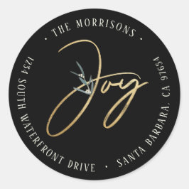 Moderne Gold Simple Joy Black Rücksendeadresse Runder Aufkleber