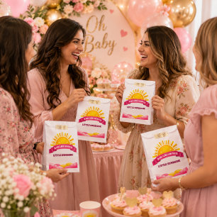 Moderne Gold-Sonnenlicht-Baby-Mädchen-Party Pinke Geschenktütchen