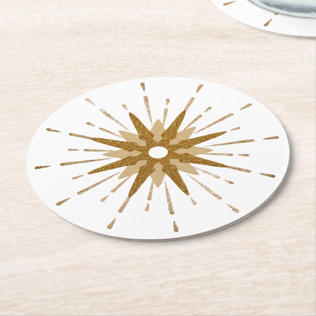 Moderne Gold-Sternexplosion des Mittelalters Runder Pappuntersetzer (Angewinkelt)